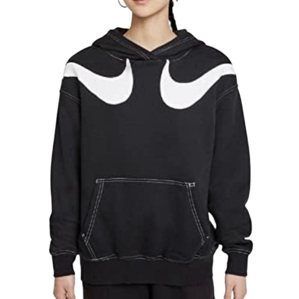 Nike Double Swoosh Women’s M Oversize Hoodie Streetwear Black White Stitched